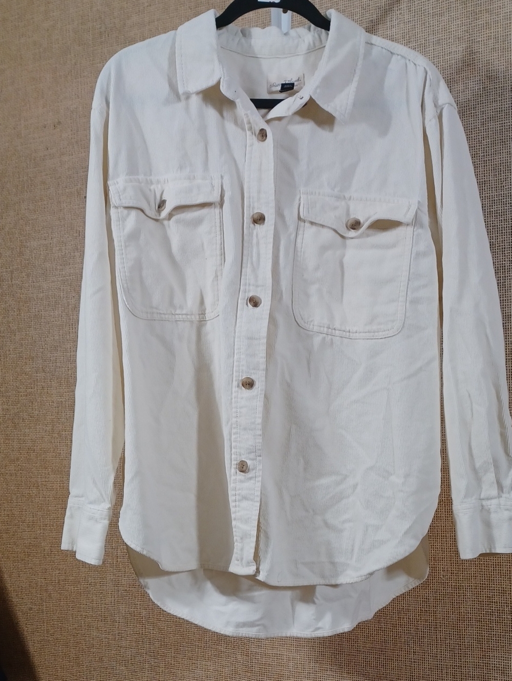 Universal Thread Cream Long-Sleeve Button-Down Shirt with Chest Pockets